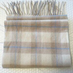 Johnston's of Elgin 100% cashmere scarf Tan/Cream Plaid/Tartan Scotland-FABULOUS